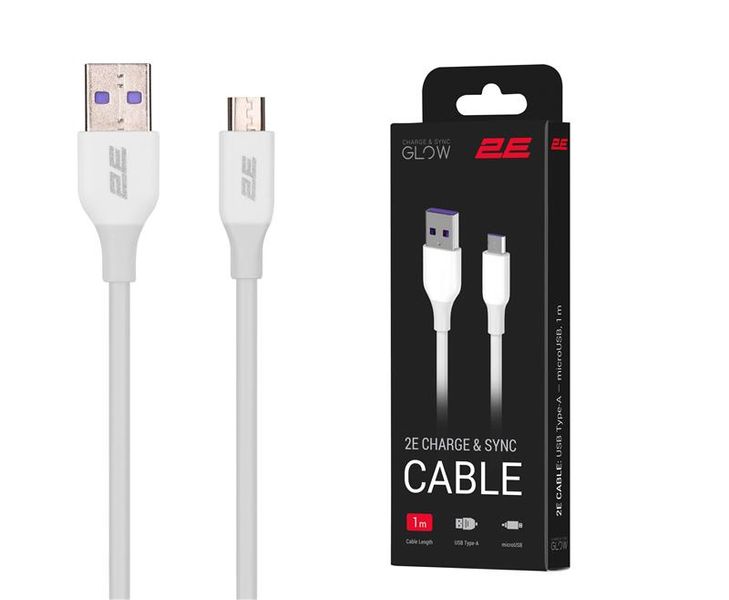 Кабель 2E USB-A – microUSB Glow 1m White (2E-CCAM-WH)