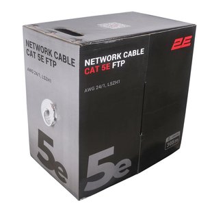 Кабель 2E CAT 5e, FTP, 305м, AWG 23/1, LSZH-1, Grey (2E-CBL5EFTP-LSZH1-GRY)