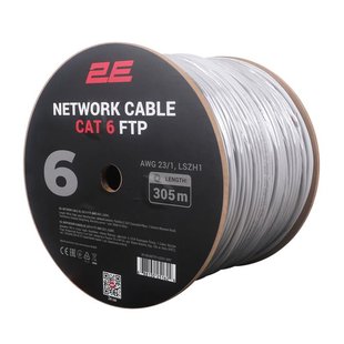 Кабель 2E CAT 6, FTP, 305м, AWG 23/1, LSZH-1, Grey (2E-CBL6EFTP-LSZH1-GRY)