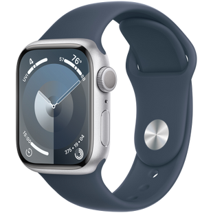 Смарт-годинник Apple Watch Series 9 GPS 41mm Silver Aluminium Case with Storm Blue Sport Band - M/L (MR913QP/A)