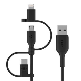 Кабель Belkin USB-A – Lightning/USB-С/microUSB, 1м, чорний (CAC001BT1MBK)