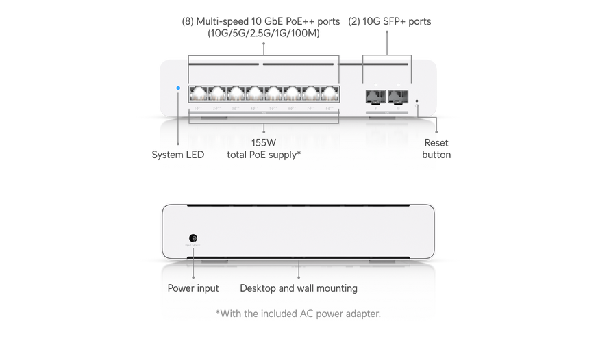 Коммутатор Ubiquiti UniFi Switch Pro XG 8 PoE 8&times;10GbE PoE++, 2&times;10G SFP+ L3 (USW-PRO-XG-8-POE-EU)