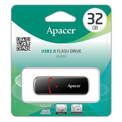 Накопичувач Apacer 32GB USB 2.0 Type-A AH333 Black - Suricom
