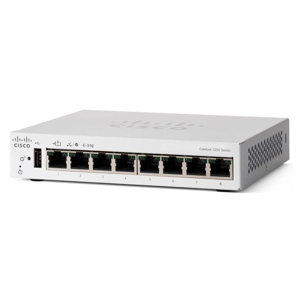 Керований комутатор Cisco Catalyst 1200 на 8 портів Gigabit, L2 зі статичною маршрутизацією, настільний (C1200-8T-D)