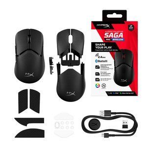 Мышь HyperX Pulsefire Saga Pro беспроводная, 2.4 ГГц/Bluetooth/USB, сменные корпуса, чёрная (A2PB2AA)
