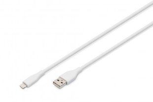 Кабель USB-A > Lightning зарядки/синхронизации, DIGITUS, 1м, USB 2.0, 12W, силиконовый, белый