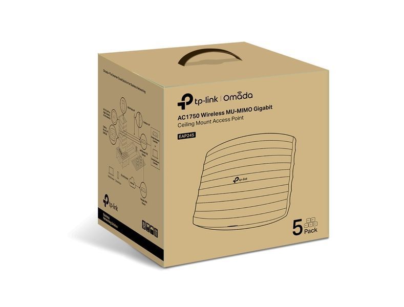 Набор из 5 точек доступа TP-Link Omada EAP245 AC1750 MU-MIMO, PoE (EAP245-5-PACK)
