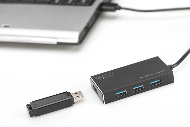Хаб DIGITUS USB-A > 4xUSB-A 3.0, активный, алюминиевый, шнур 1 м (DA-70240-1)