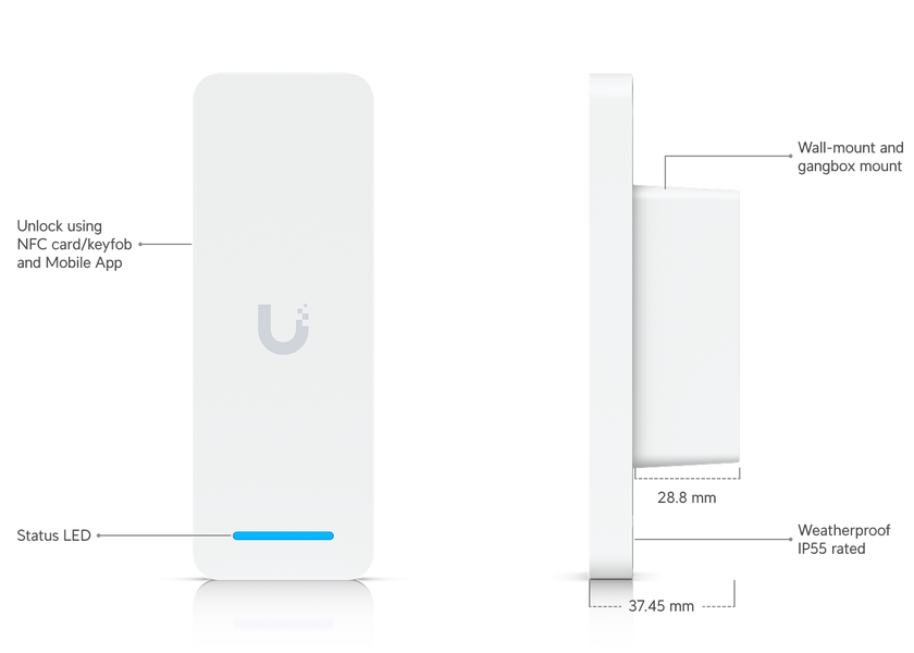 Считыватель Ubiquiti Access Ultra NFC со встроенным хабом для одной двери, PoE+, IP55 (UA-ULTRA)