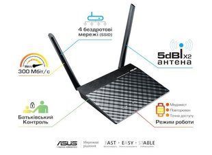 Wi-Fi роутер ASUS RT-N12E C1 N300, 2,4 ГГц, 1 WAN + 4 LAN 100 Мбіт/с (90-IG29002M03-3PA0-)