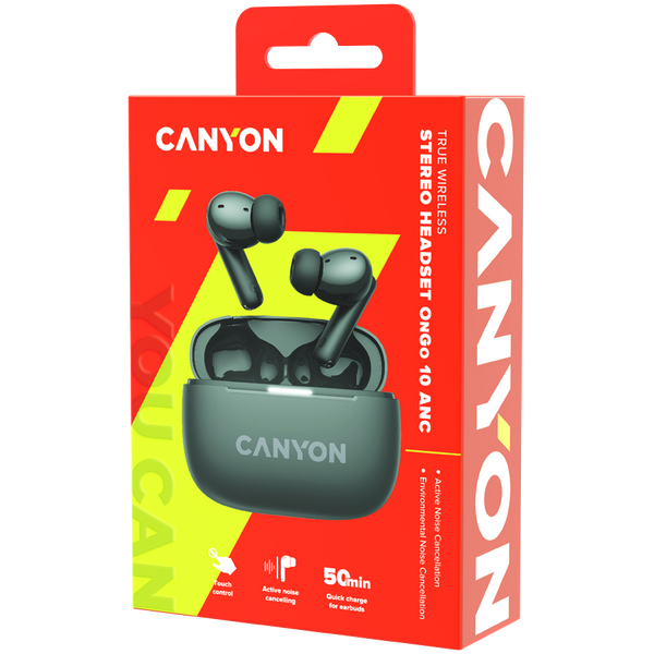 TWS-навушники CANYON OnGo 10 Темно-сірий (CNS-TWS10BK), Сірий