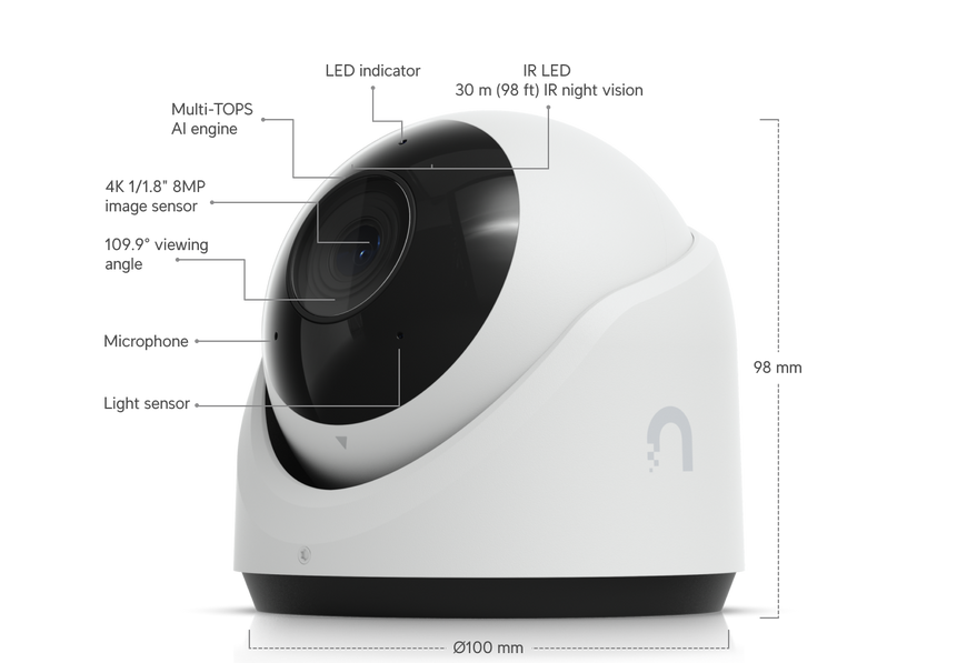 IP-камера Ubiquiti UniFi G6 Turret 4K 8 Мп 1/1.8" PoE, IP66, ИК 30 м (UVC-G6-TURRET-W)