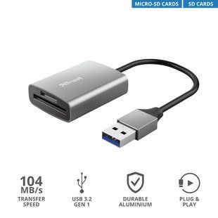Картридер Trust Dalyx USB-A 3.2 SD/microSD, алюминиевый (24135_TRUST)