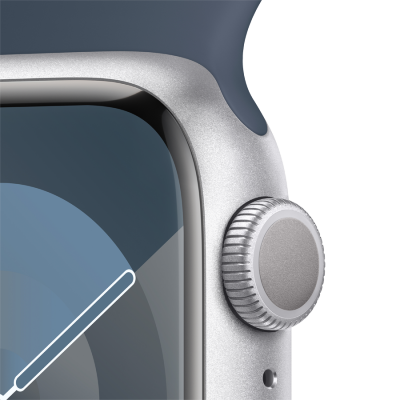 Смарт-годинник Apple Watch Series 9 GPS 41mm Silver Aluminium Case with Storm Blue Sport Band - M/L (MR913QP/A) - Suricom