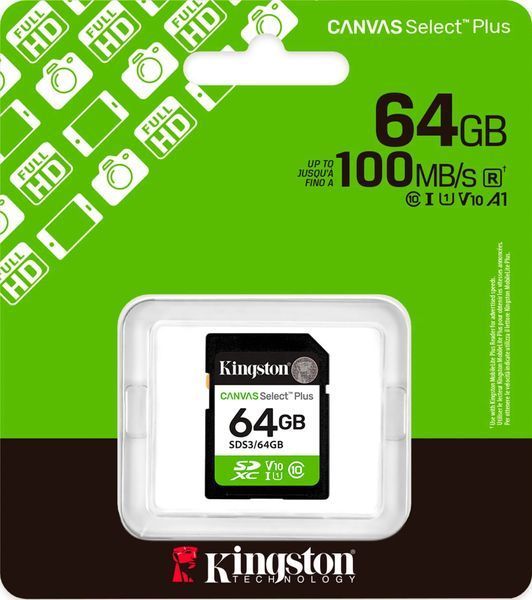Картка пам'яті Kingston 64 ГБ SDXC Canvas Select Plus Gen3 100 МБ/с (SDS3/64GB)