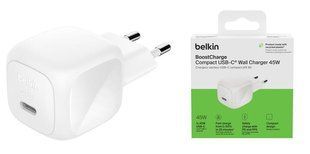 Зарядное устройство сетевое Belkin Compact 45 Вт USB-C для ноутбука, планшета и телефона, белое (WCA013KQWH)