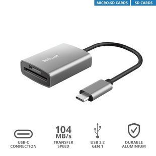 Картридер Trust Dalyx USB-C 3.2 SD/microSD, алюминиевый (24136_TRUST)
