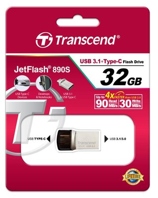 Накопичувач Transcend 32GB USB 3.1 Type-A + Type-C 890 R90/W30MB/s Metal Silver