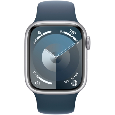 Смарт-годинник Apple Watch Series 9 GPS 41mm Silver Aluminium Case with Storm Blue Sport Band - S/M (MR903QP/A) - Suricom
