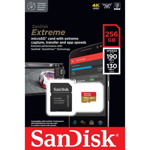 Карта памяти SanDisk Extreme microSDXC 256 ГБ (SDSQXAV-256G-GN6MA)