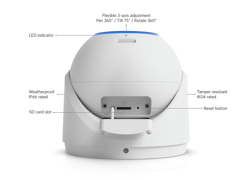 IP-камера Ubiquiti UniFi G6 Pro Turret 4K 8 Мп 1/1.2" 2.36x оптический зум, PoE+, IP66 (UVC-G6-PRO-TURRET-W)