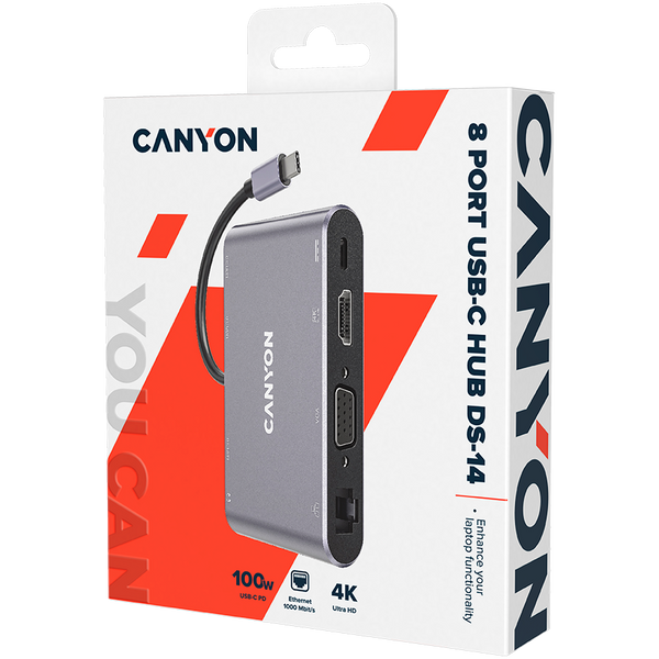 USB-хаб CANYON DS-14 Темно-сірий (CNS-TDS14), Темно-сірий
