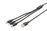 Кабель зарядний 3-в-1 DIGITUS USB-A &mdash; Lightning / USB-C / micro USB 1 м, нейлонова оплітка, чорний (AK-300160-010-S)
