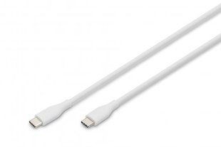 Кабель USB-C > USB-C зарядки/синхронизации, DIGITUS, 2м, USB 2.0, 60W, силиконовый, белый