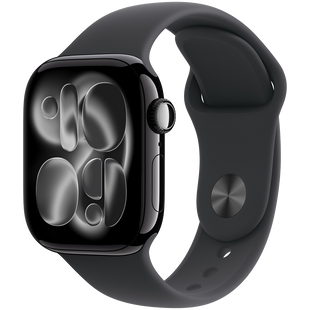 Apple Watch Series 11 GPS + Cellular 42mm Jet Black Aluminium Case with Black Sport Band - S/M,Model A3335