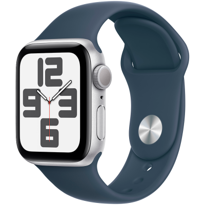 Смарт-часы Apple Watch SE (2023) GPS 40mm Silver Aluminium Case with Storm Blue Sport Band - M/L (MRE23QP/A) - Suricom
