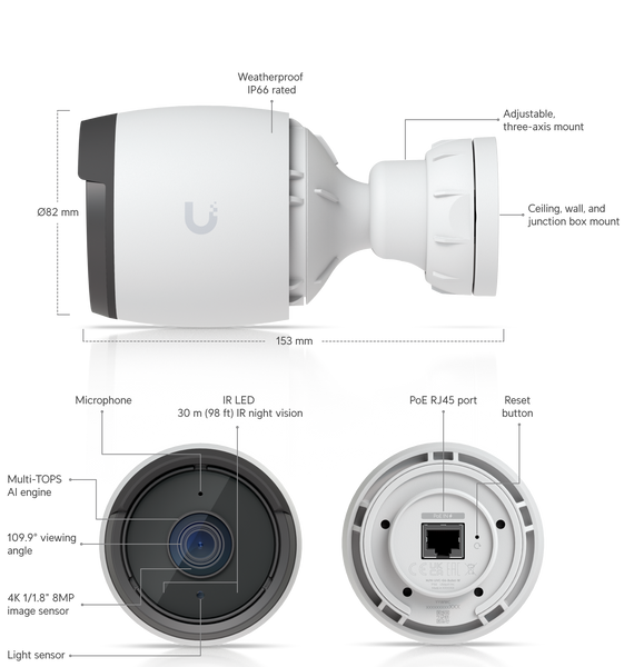Камера відеоспостереження Ubiquiti UniFi G6 Bullet 4K 8 Мп PoE IP66 (UVC-G6-BULLET-W)