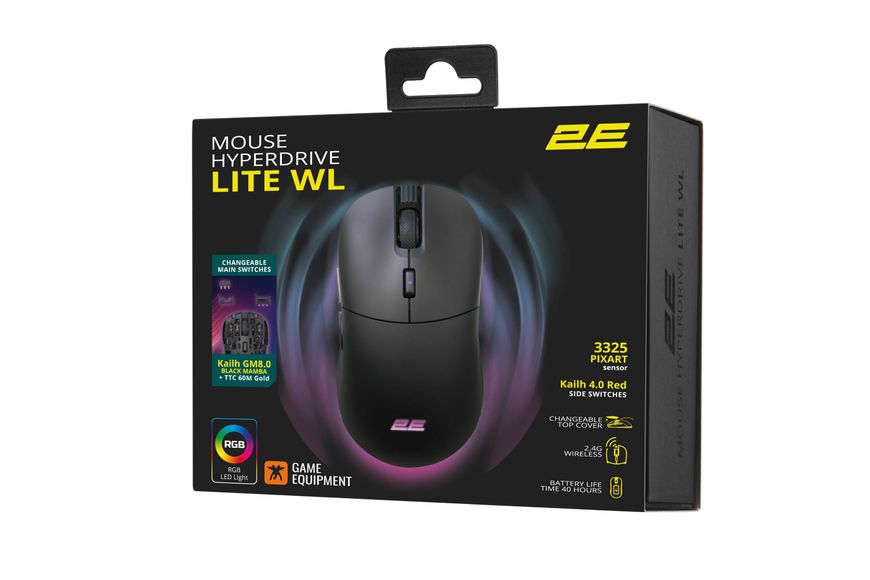 Игровая мышь 2E Gaming HyperDrive Lite WL, RGB Black (2E-MGHDL-WL-BK)