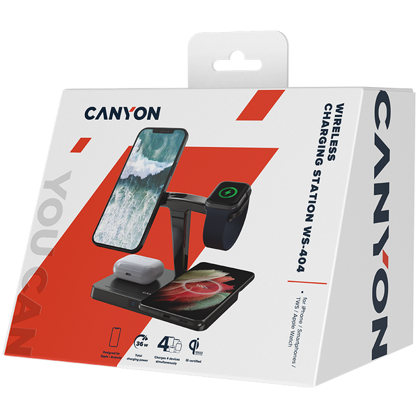 Бездротовий зарядний пристрій CANYON WS-404 Чорний (CNS-WCS404B)