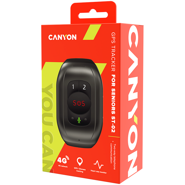 Смарт-браслет CANYON ST-02 для пожилых людей с GPS и SOS Черный (CNE-ST02BB), Черный