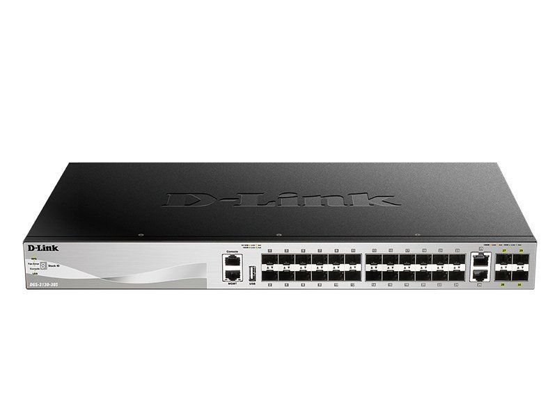 Керований оптичний комутатор D-Link DGS-3130-30S Lite L3 24xSFP, 2x10GBase-T, 4xSFP+ (DGS-3130-30S)