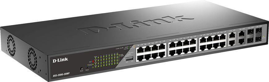 Керований PoE-комутатор D-Link DSS-200G-28MPP 24&times;GE PoE 518 Вт, 4&times;Combo SFP (DSS-200G-28MPP)
