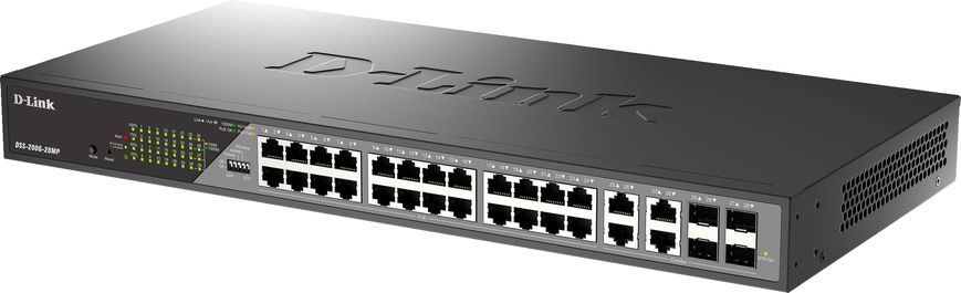 Керований PoE-комутатор D-Link DSS-200G-28MPP 24&times;GE PoE 518 Вт, 4&times;Combo SFP (DSS-200G-28MPP)