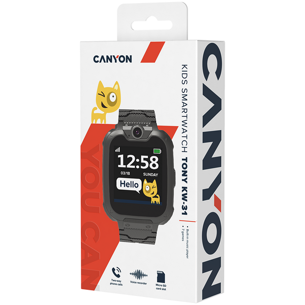 Дитячий смарт-годинник CANYON KW-31 Tommy Чорний (CNE-KW31BB), Чорний