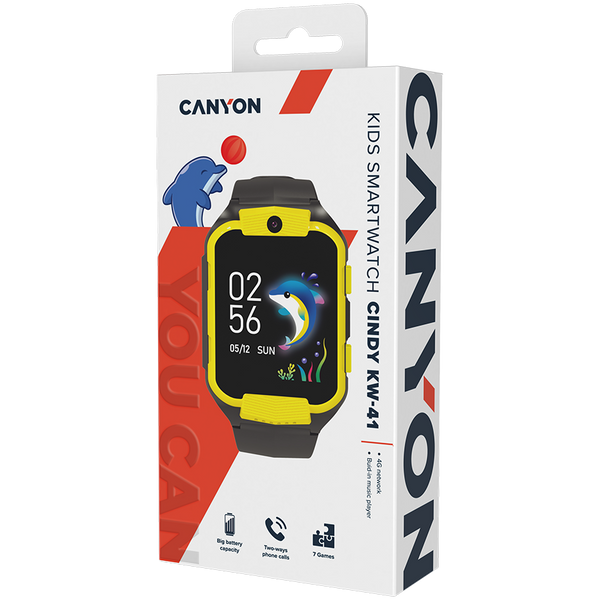 Детские смарт-часы CANYON KW-41 Cindy Жёлтые (CNE-KW41YB), Черный