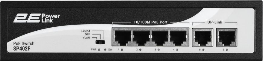 Комутатор 2E PowerLink SP402F 4xFE PoE+, 2xFE Uplink, 55Вт (2E-SP402F-2)
