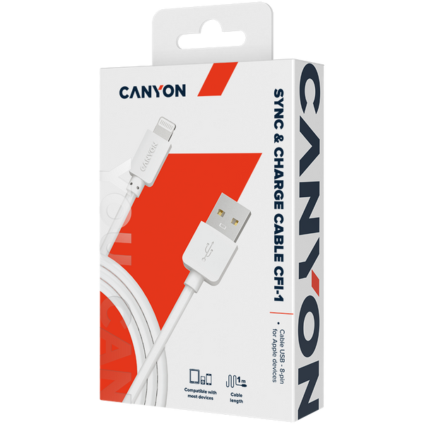 Кабель CANYON CFI-1 Білий (CNE-CFI1W), Білий