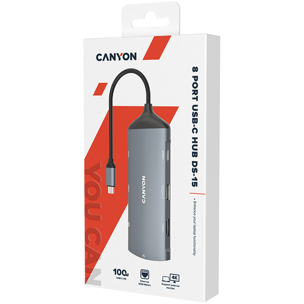 USB-хаб CANYON DS-15 Тёмно-серый (CNS-TDS15), Тёмно-серый