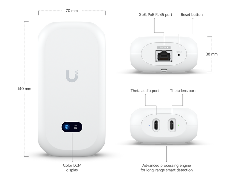 Модульная AI-камера Ubiquiti UniFi AI Theta 4K 8 МП/6 МП с ИИ-распознаванием PoE (UVC-AI-THETA)