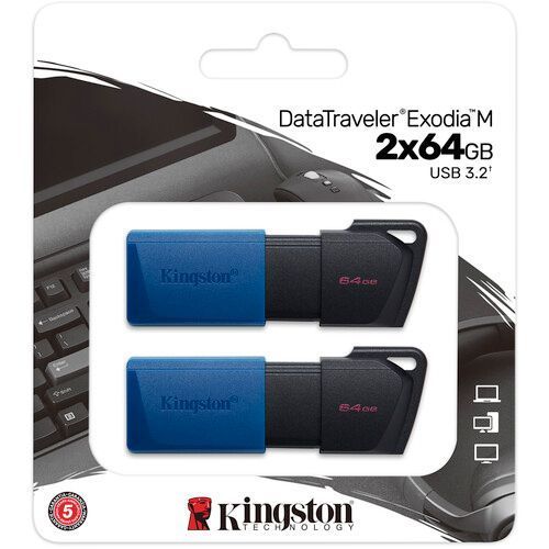 USB-флешка Kingston DataTraveler Exodia M 64 ГБ Black/Blue, набір 2 шт. (DTXM/64GB-2P)