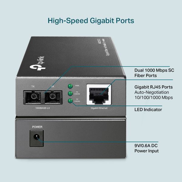 Медиаконвертер TP-Link MC210CS 10/100/1000 Мбит/с RJ45 &mdash; 1000 Мбит/с одномодовое SC/UPC, 1310 нм, до 20 км (MC210CS)
