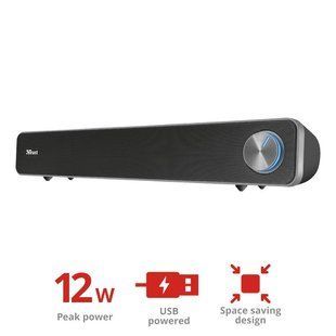 Акустична система Trust Arys Саундбар для ПК, 6 Вт RMS, USB/AUX 3,5 мм, чорна (22946_TRUST)