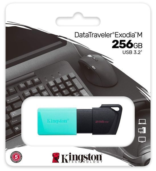 USB-флешка Kingston 256 ГБ DataTraveler Exodia M USB 3.2 Gen 1, чёрная с бирюзовым (DTXM/256GB)