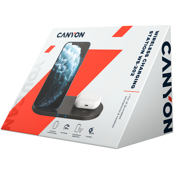 Бездротовий зарядний пристрій CANYON WS-202 Чорний (CNS-WCS202B)