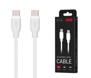 Кабель 2E USB-C > USB-C Glow для зарядки и синхронизации 60 Вт, 2 м, белый (2E-CCCC2-WH)