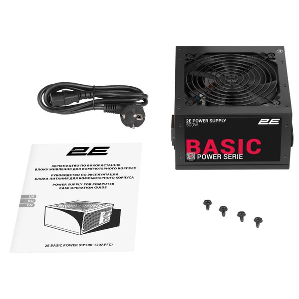 Блок живлення 2E Basic Power (500W), 80%, 120мм, 1xMB 24pin(20+4), 1xCPU 8pin(4+4), 3xMolex, 4xSATA, 2xPCIe 8pin(6+2)